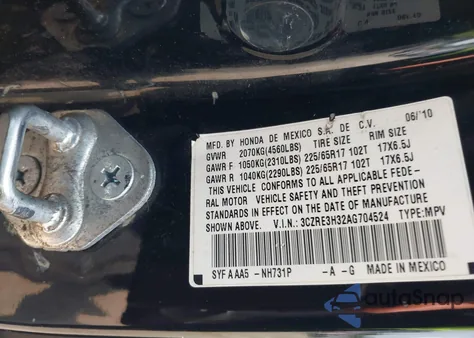 2010 Honda Cr-V Lx z USA, uszkodzony, nr VIN 3CZRE3H32AG704524